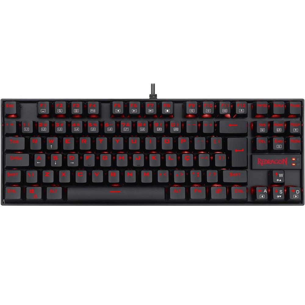 Teclado Mecânico Gamer Redragon Kumara TKL , LED Vermelho , Switch Brown , ABNT2 , USB , Preto