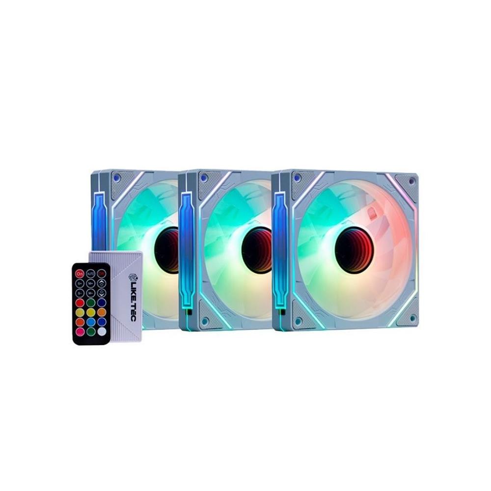 Kit Fan Com 3 Unidades Liketec Enigma ARGB, 120mm, Com Controladora, Branco