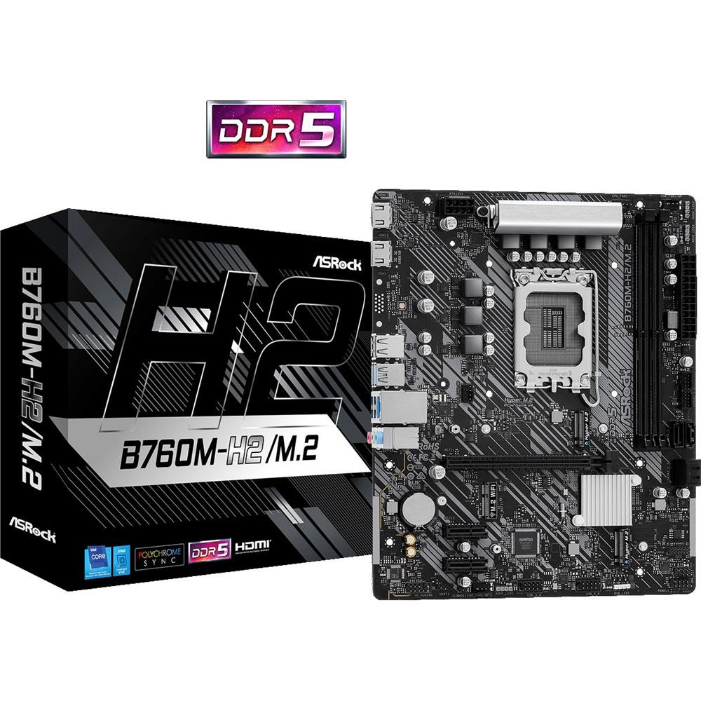 OPENBOX Placa Mãe ASRock B760M-H2/M.2, Chipset B760, Intel LGA 1700, mATX, DDR5