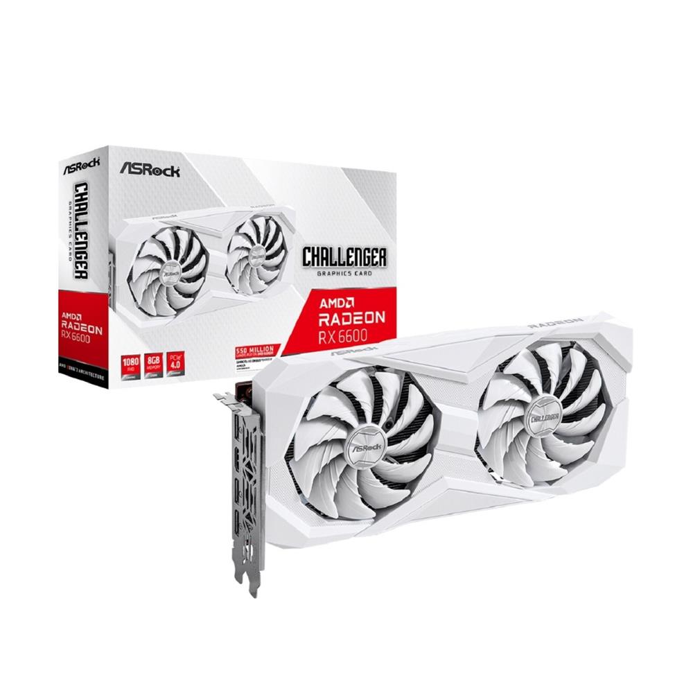 Placa de Vídeo ASRock Radeon RX 6600 Challenger, 8GB, GDDR6, 128-Bit, Branco
