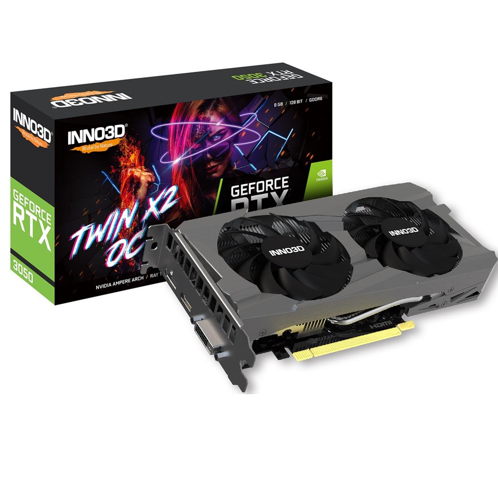 Placa de Vídeo INNO3D GeForce RTX 3050 Twin X2 OC, 8GB, GDDR6, 128-Bit, Preto