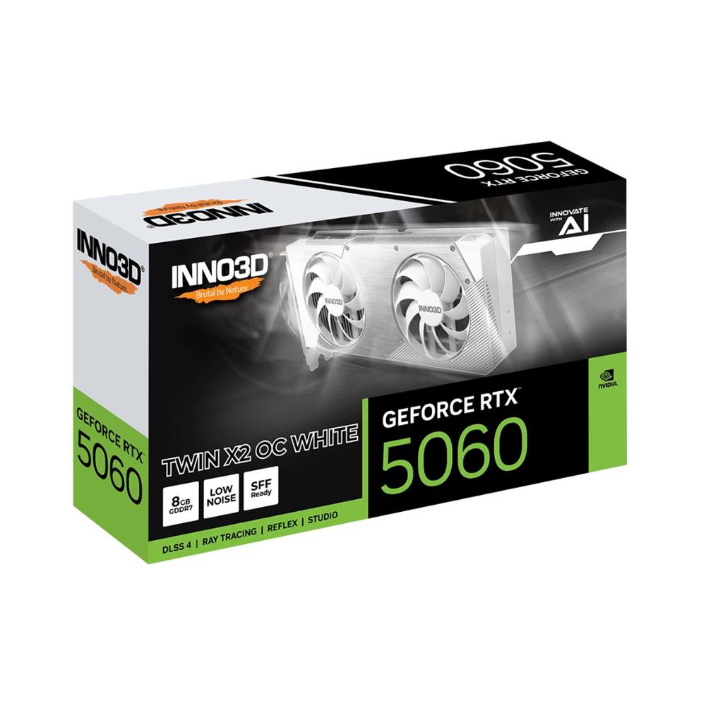 Placa de Vídeo INNO3D NVIDIA GeForce RTX 5060 TWIN X2 OC, 8GB, GDDR7, DLSS, Ray Tracing, Branco