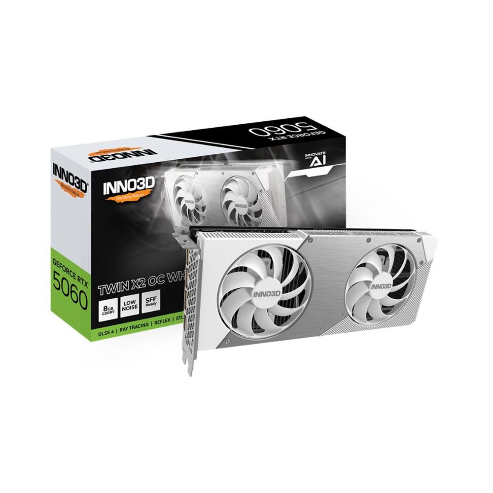 Placa de Vídeo INNO3D NVIDIA GeForce RTX 5060 TWIN X2 OC, 8GB, GDDR7, DLSS, Ray Tracing, Branco