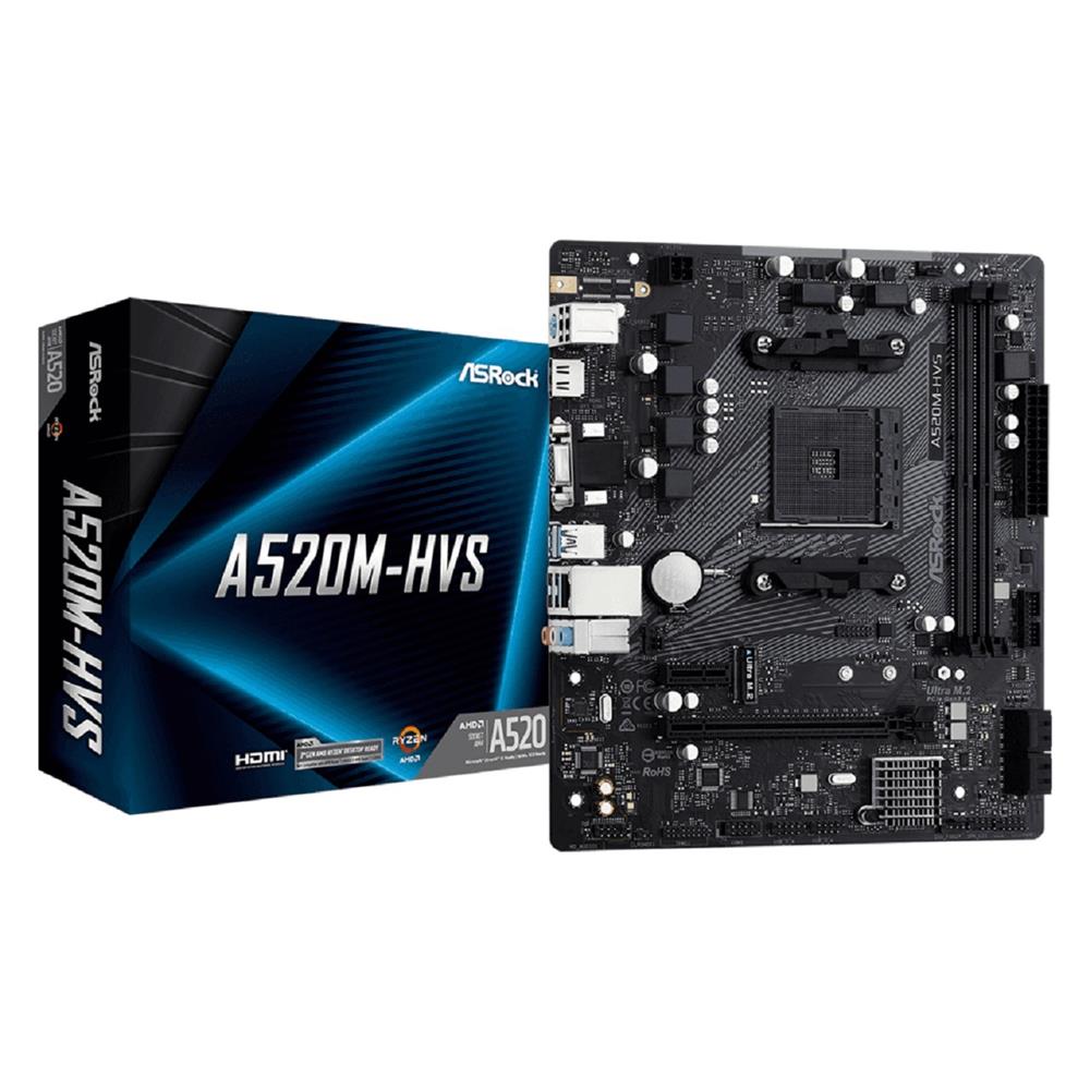 Placa Mãe ASRock A520M-HVS, Chipset A520, AMD AM4, mATX, DDR4