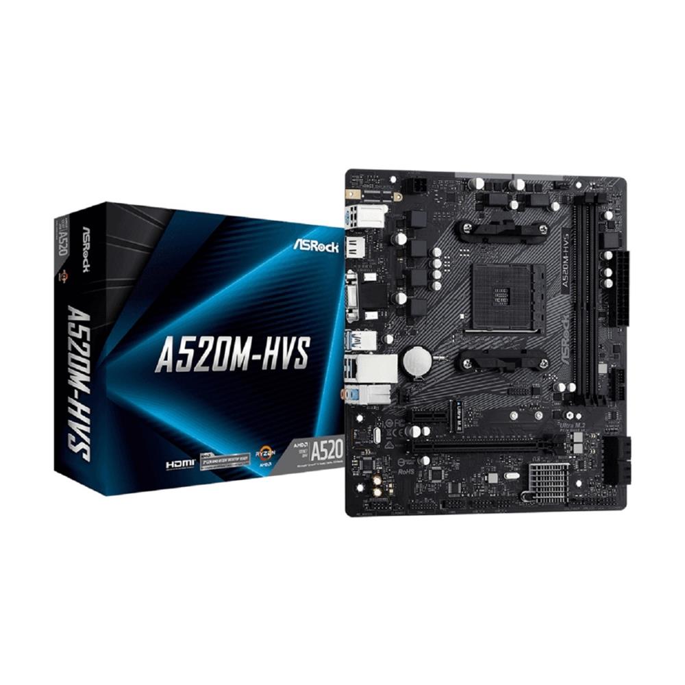 Placa Mãe ASRock A520M-HVS, Chipset A520, AMD AM4, mATX, DDR4