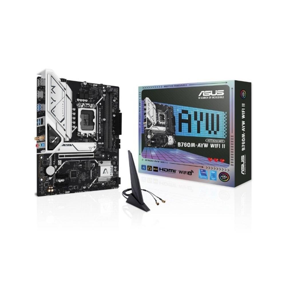 Placa-mãe ASUS B760M-AYW WIFI II, Intel LGA1700, DDR5, Micro-ATX, Preto
