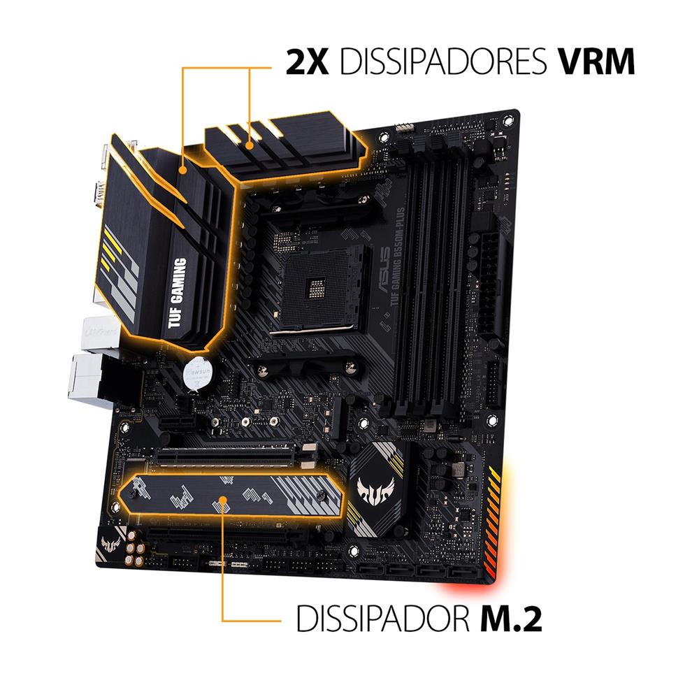 Placa Mãe Asus TUF Gaming B550M-Plus, Chipset B550, AMD AM4, mATX, DDR4