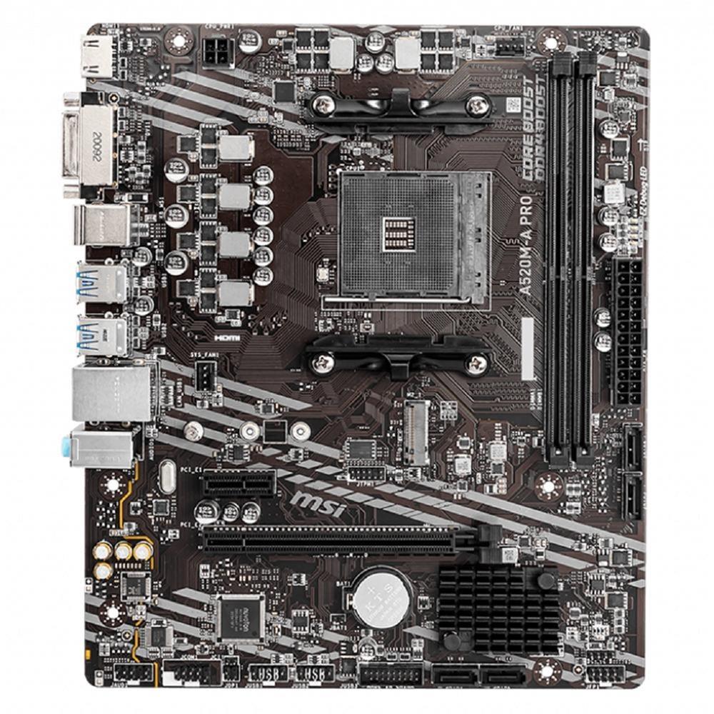 Placa Mãe MSI A520M-A Pro, Chipset A520, AM4, mATX, DDR4 OC 4400MHz, M.2 NVMe, HDMI, Suporte Ryzen 5000 Series