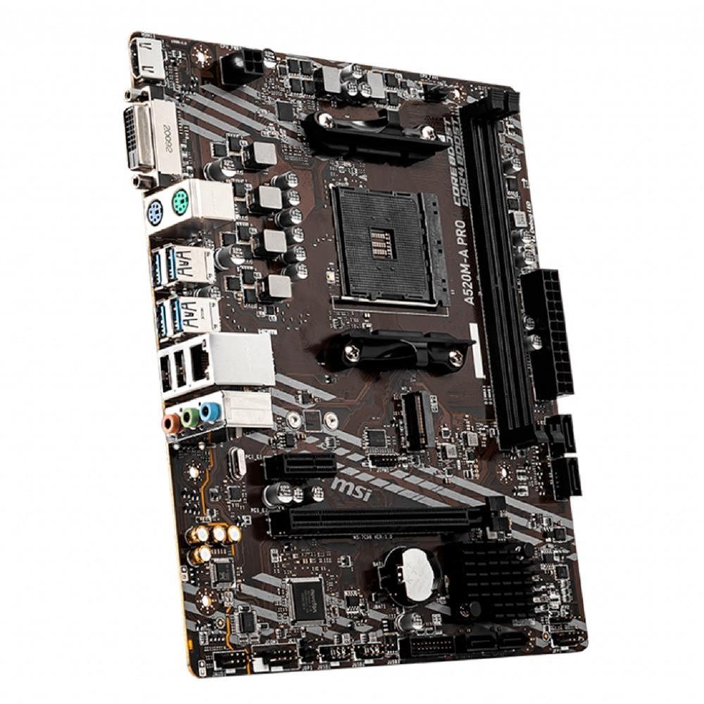 Placa Mãe MSI A520M-A Pro, Chipset A520, AM4, mATX, DDR4 OC 4400MHz, M.2 NVMe, HDMI, Suporte Ryzen 5000 Series