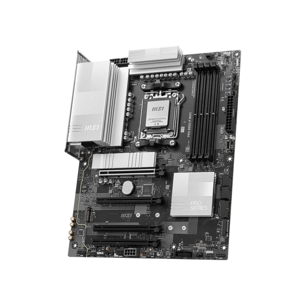 Placa-mãe MSI PRO B850-P WiFi, AM5, DDR5 até 8200MT/s, Chipset B850, M.2 PCIe 5.0, HDMI/DP, LAN 5GbE, ATX Prata, Suporte Ryzen 7000/8000/900