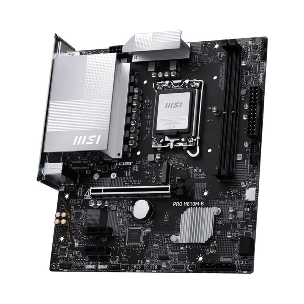 Placa-mãe MSI PRO H810M-B, Intel LGA1851, Chipset H810, DDR5 128GB 6400MHz, M.2 PCIe 4.0 NVMe, HDMI 4K, DisplayPort, LAN 2.5G, Prata