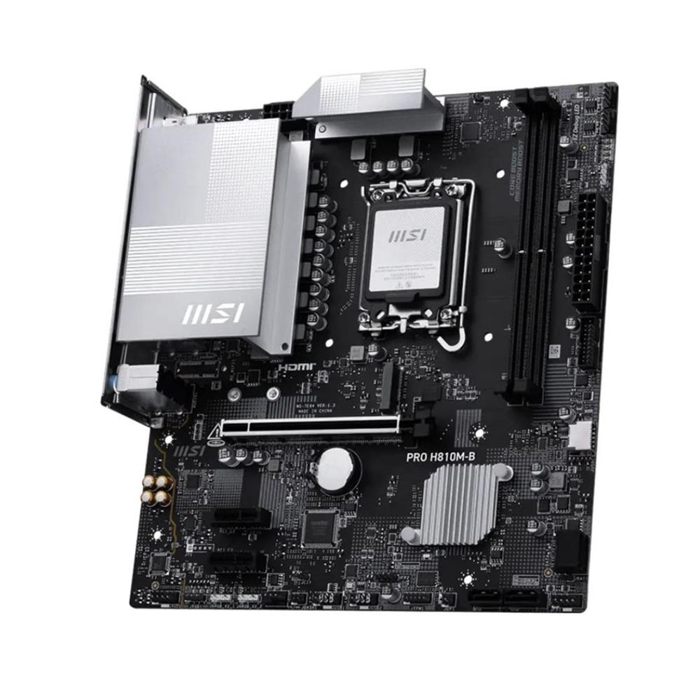 Placa-mãe MSI PRO H810M-B, Intel LGA1851, Chipset H810, DDR5 128GB 6400MHz, M.2 PCIe 4.0 NVMe, HDMI 4K, DisplayPort, LAN 2.5G, Prata