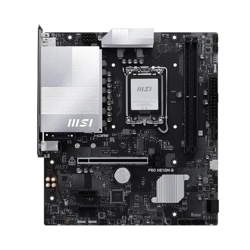 Placa-mãe MSI PRO H810M-B, Intel LGA1851, Chipset H810, DDR5 128GB 6400MHz, M.2 PCIe 4.0 NVMe, HDMI 4K, DisplayPort, LAN 2.5G, Prata