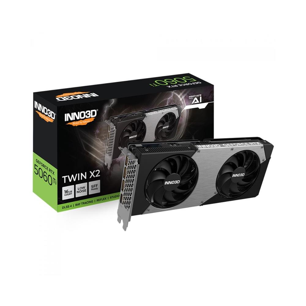 Placa de Video INNO3D GeForce RTX 5060 Ti Twin X2, 16GB, GDDR7, 128-bit, DLSS, Ray Tracing 
