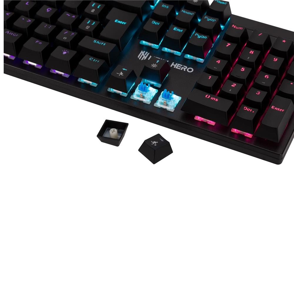 Teclado Mecânico Gamer New Hero Prisma, Rainbow, Switch Blue, ABNT2, USB, Preto