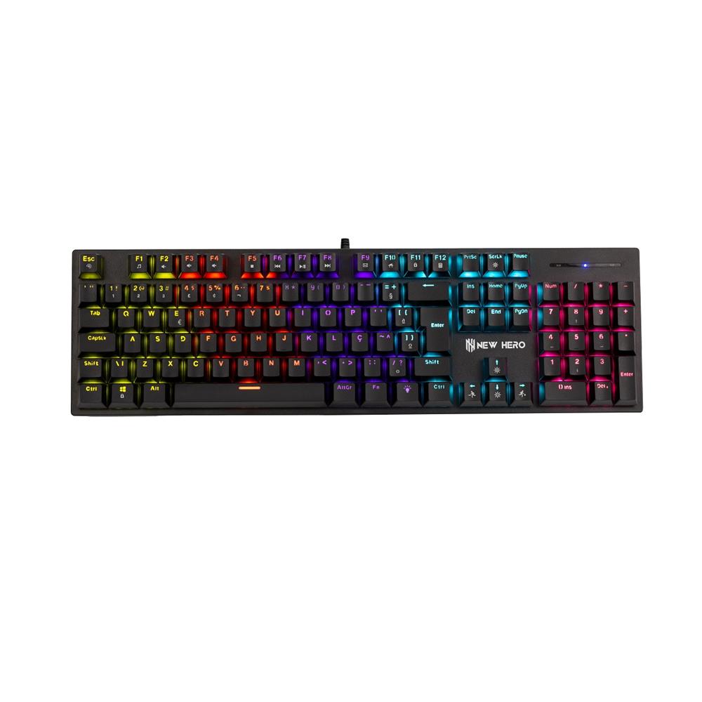 Teclado Mecânico Gamer New Hero Prisma, Rainbow, Switch Blue, ABNT2, USB, Preto