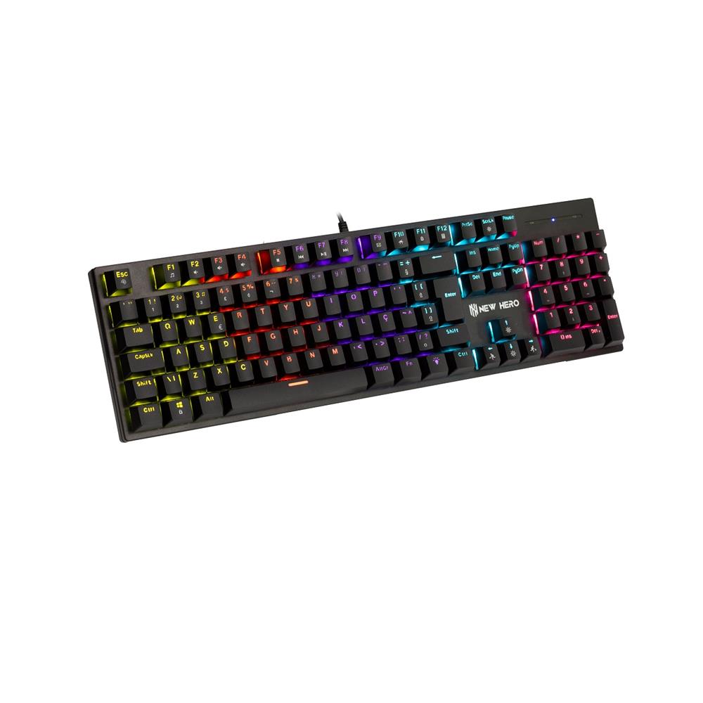 Teclado Mecânico Gamer New Hero Prisma, Rainbow, Switch Blue, ABNT2, USB, Preto