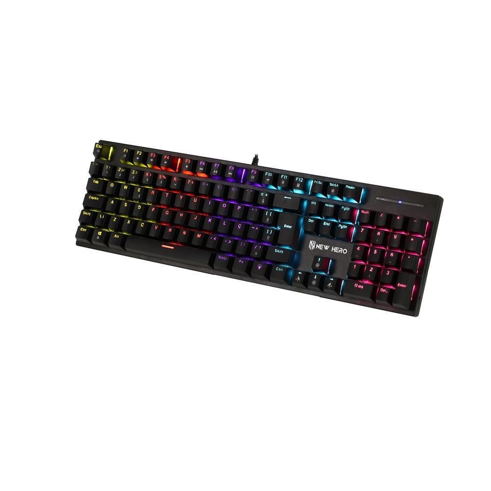 Teclado Mecânico Gamer New Hero Prisma, Rainbow, Switch Blue, ABNT2, USB, Preto