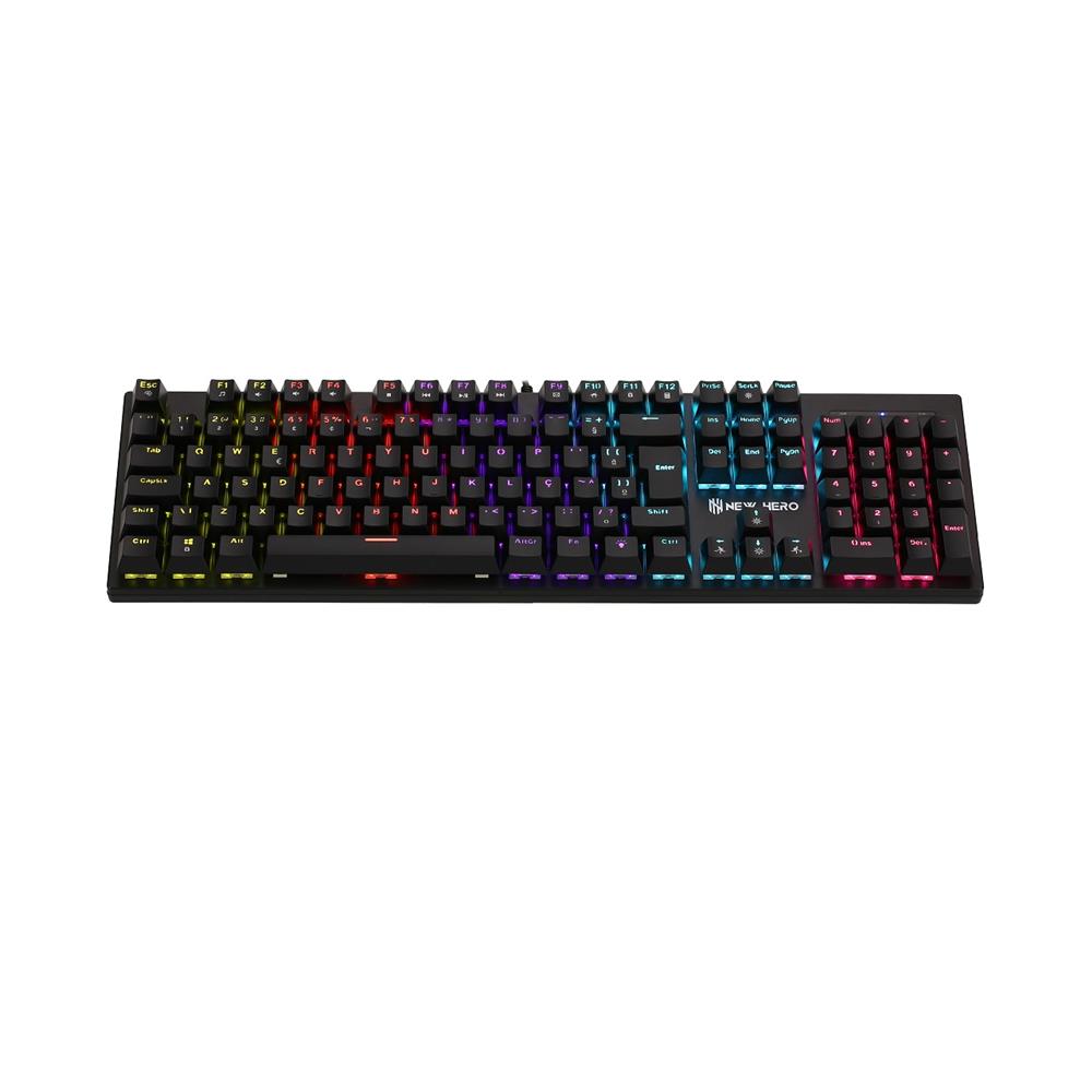 Teclado Mecânico Gamer New Hero Prisma, Rainbow, Switch Blue, ABNT2, USB, Preto