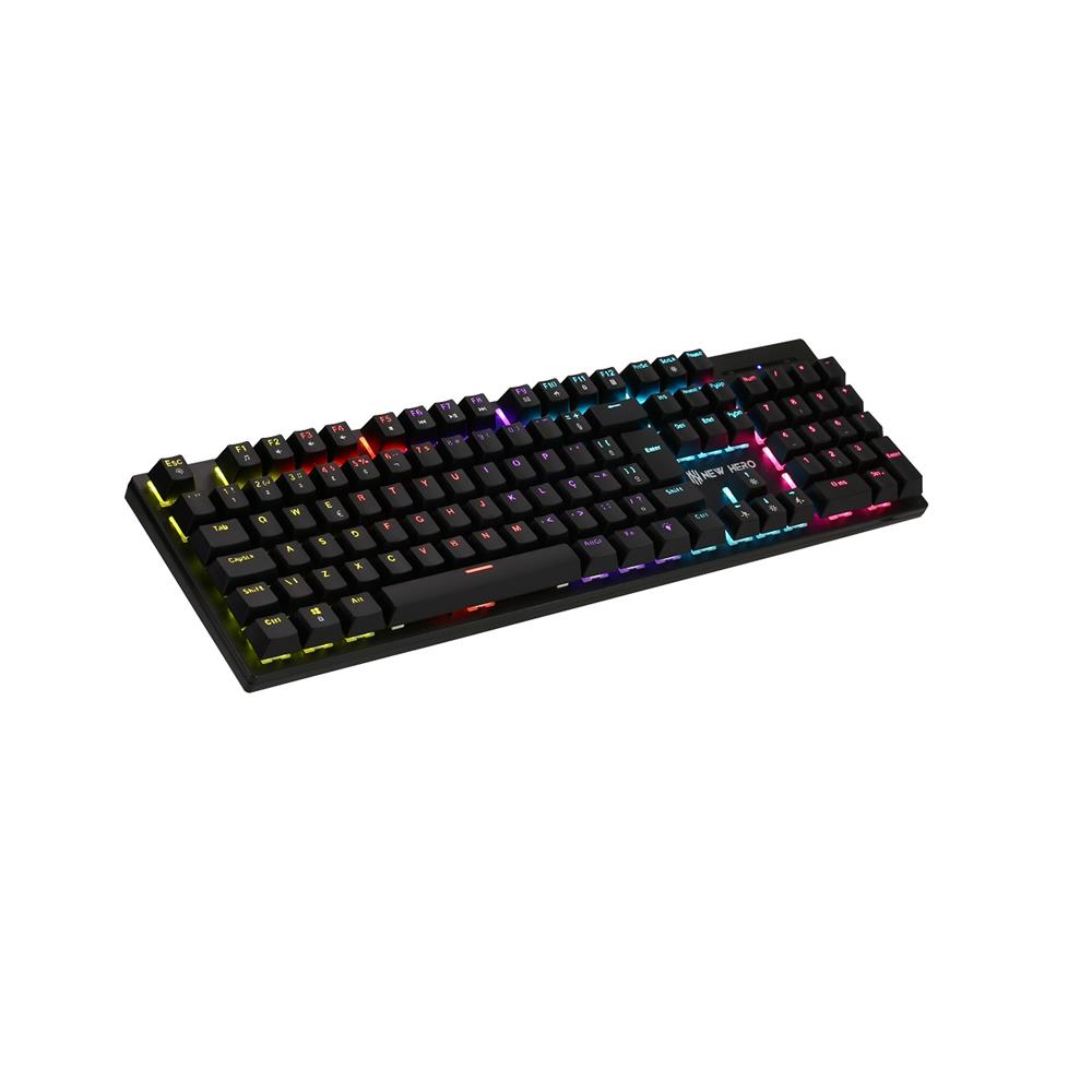 Teclado Mecânico Gamer New Hero Prisma, Rainbow, Switch Blue, ABNT2, USB, Preto