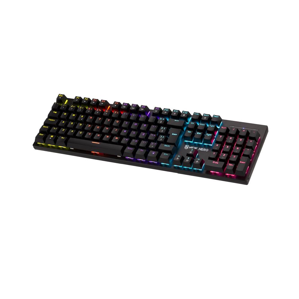 Teclado Mecânico Gamer New Hero Prisma, Rainbow, Switch Blue, ABNT2, USB, Preto