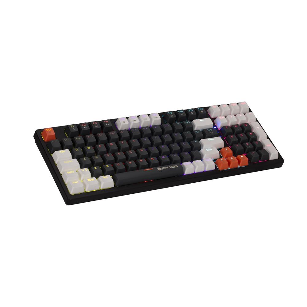 Teclado Mecânico Gamer New Hero Arkana, Rainbow, Switch Blue, ABNT, USB, Preto e Cinza