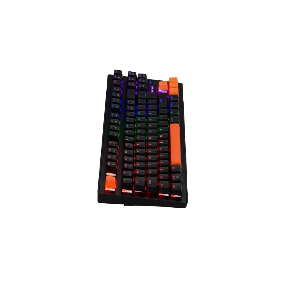 Teclado Mecânico Gamer New Hero Commander TKL, Rainbow, Switch Blue, ABNT, USB, Preto e Laranja