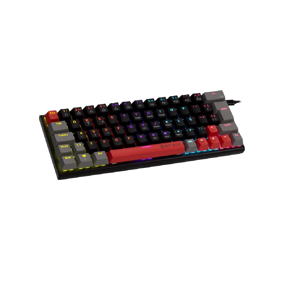 Teclado Mecânico Gamer New Hero Titan Mini 60%, RGB, Switch Blue, ABNT2, USB, Preto e Cinza