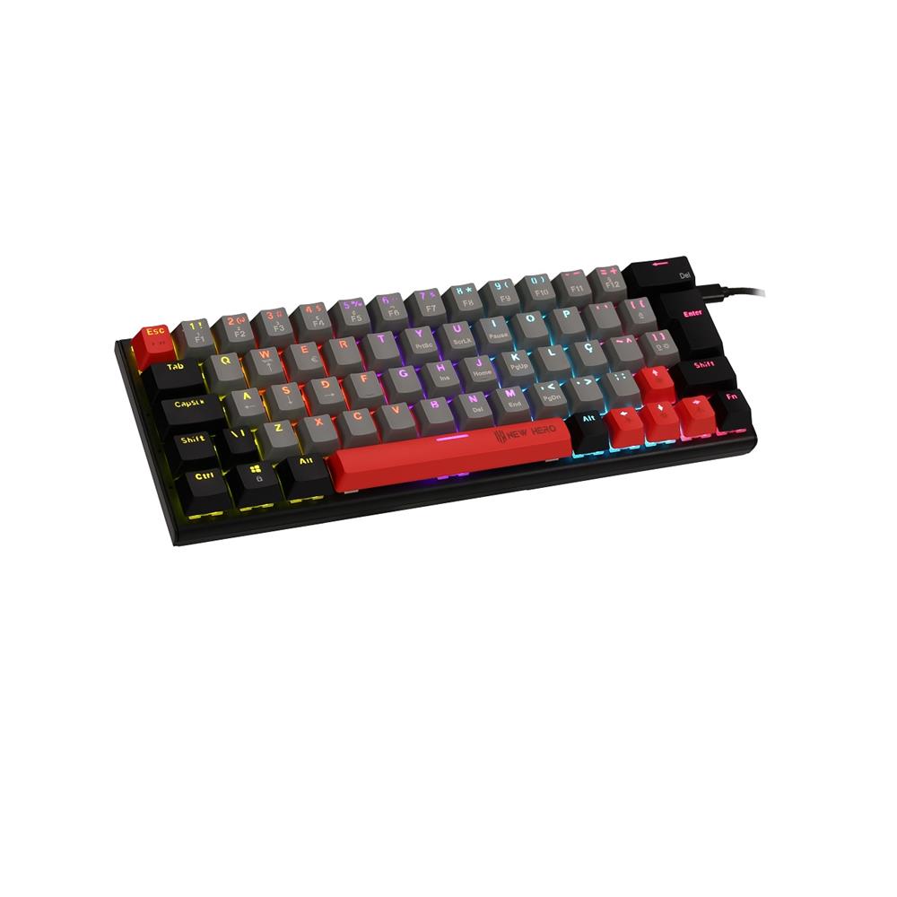 Teclado Mecânico Gamer New Hero Titan Mini 60%, RGB, Switch Blue, ABNT2, USB, Cinza e Preto